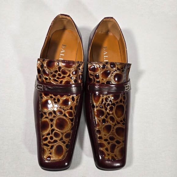 Vintage BALLY Rockabilly Red Wine Patent Leather Brown Crocodile Loafers Size 9. - Picture 4 of 17